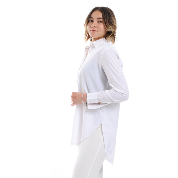 Plain Pattern Hidden Buttons Shirt - White