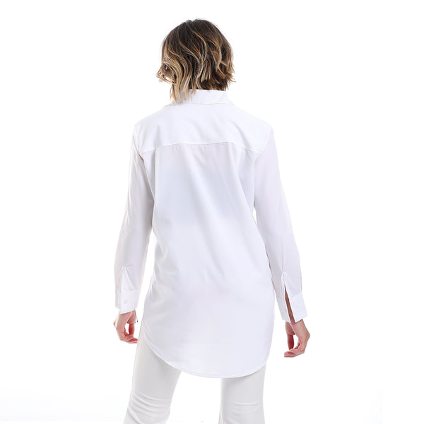 Plain Pattern Hidden Buttons Shirt - White