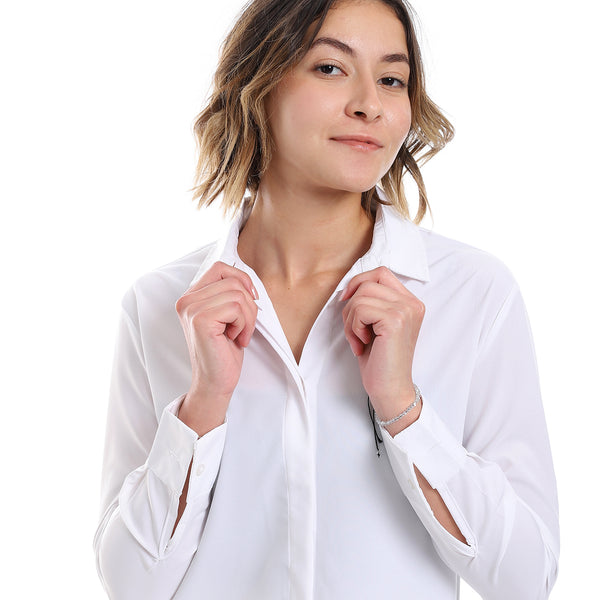 Plain Pattern Hidden Buttons Shirt - White