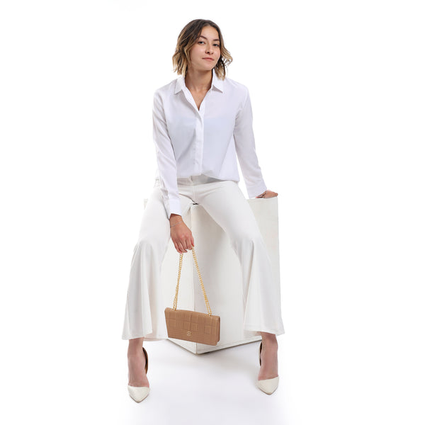 Plain Pattern Hidden Buttons Shirt - White