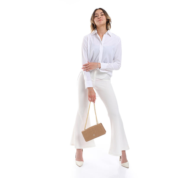 Plain Pattern Hidden Buttons Shirt - White