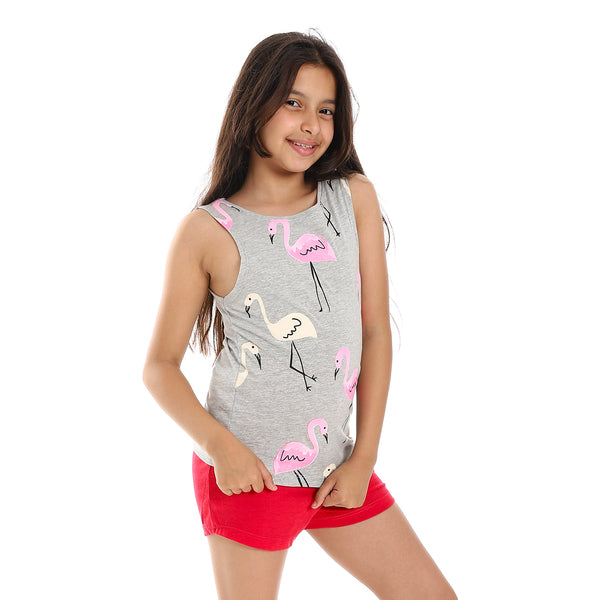 Heather Grey & Pink Shades Flamingo Printed Pajama