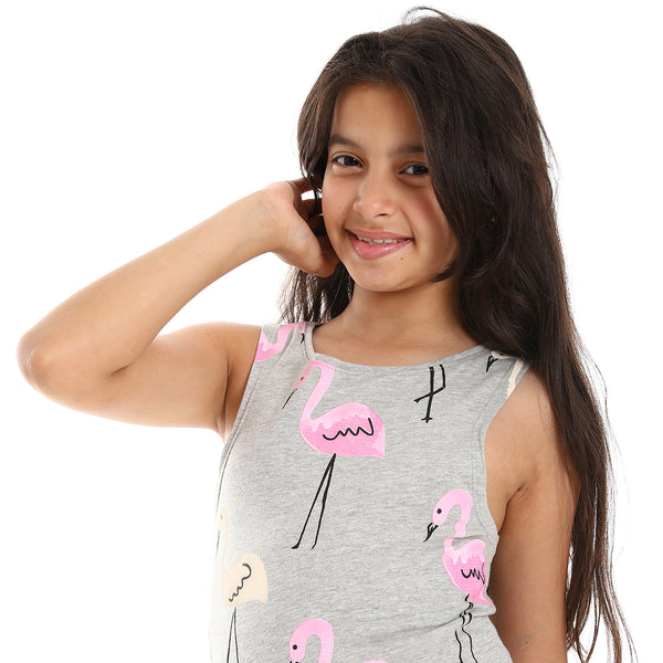 Heather Grey & Pink Shades Flamingo Printed Pajama