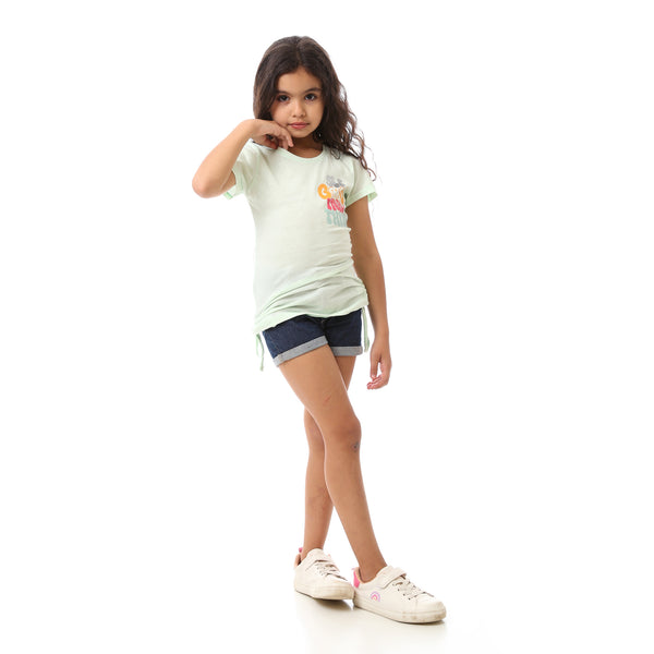 Printed Light  Fashionable Summer Girls T-Shirt - Green