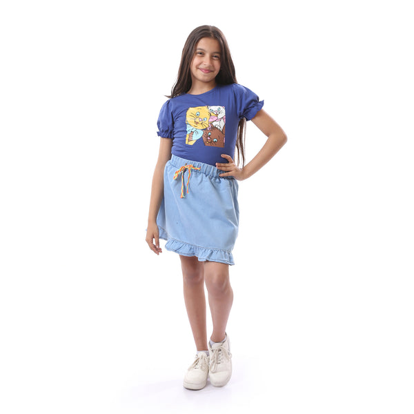 regular_fit_slip_on_printed_cat_girls_t-shirt_-_royal_blue