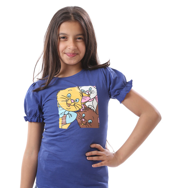 regular_fit_slip_on_printed_cat_girls_t-shirt_-_royal_blue