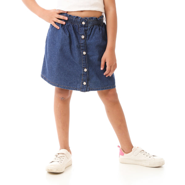 High Elastic Waist Girls Jeans Skirt - Navy Blue