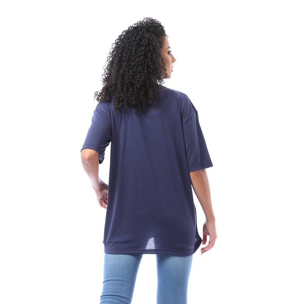 Short Sleeves Loose Fit T-shirt - Navy Blue