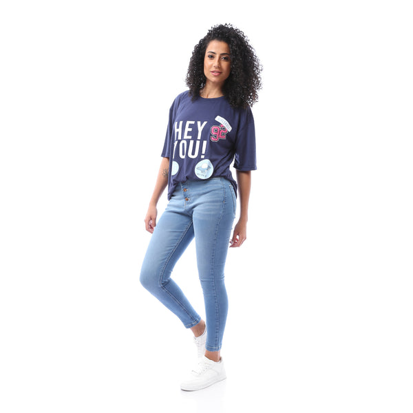 Short Sleeves Loose Fit T-shirt - Navy Blue