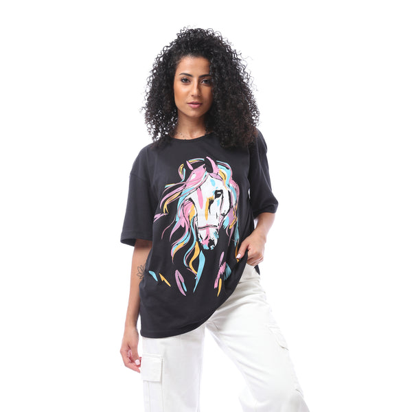 Short Sleeves Loose Fit Summer T-shirt - Black