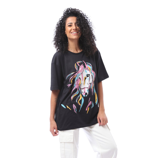 Short Sleeves Loose Fit Summer T-shirt - Black