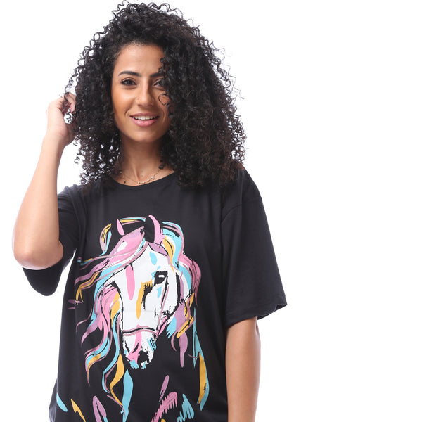 Short Sleeves Loose Fit Summer T-shirt - Black