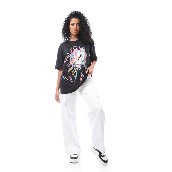 Short Sleeves Loose Fit Summer T-shirt - Black