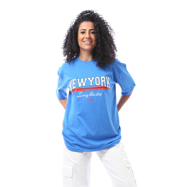 Over-sized Printed Casual T-shirt - Blue