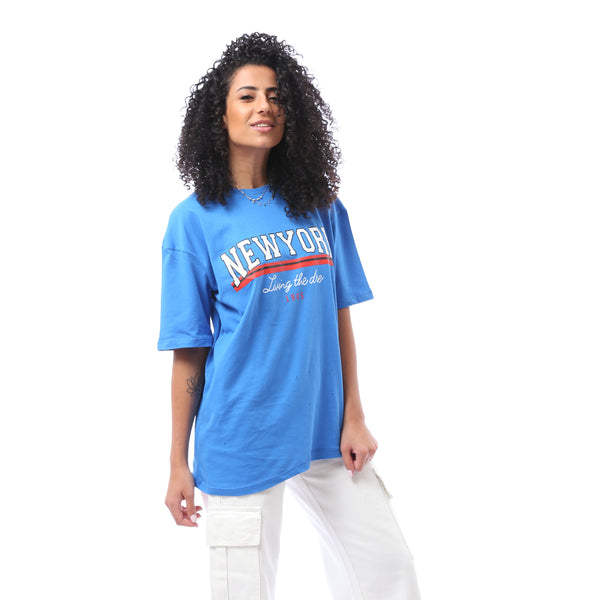 Over-sized Printed Casual T-shirt - Blue