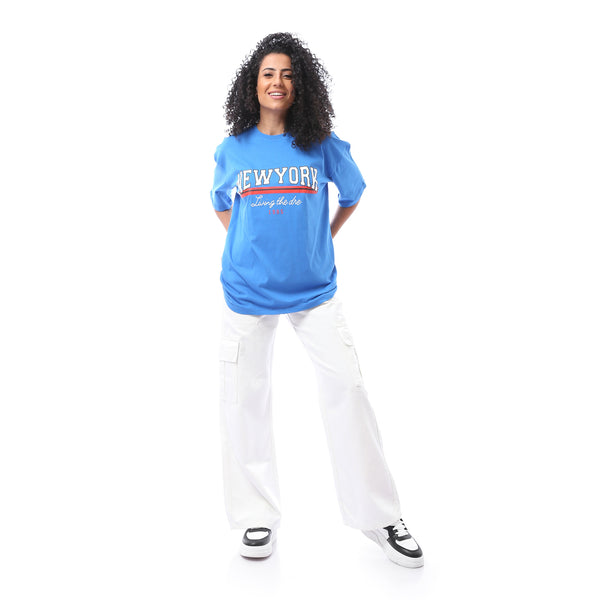 Over-sized Printed Casual T-shirt - Blue