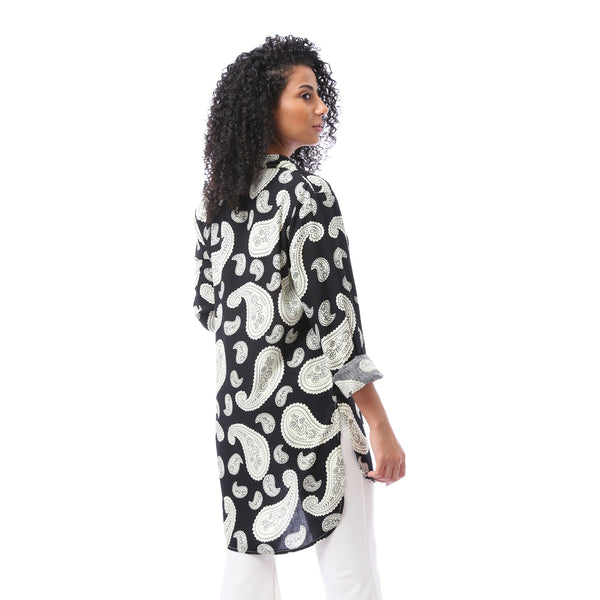 All-over Paisley Shirt with Classic Collar - Black & White