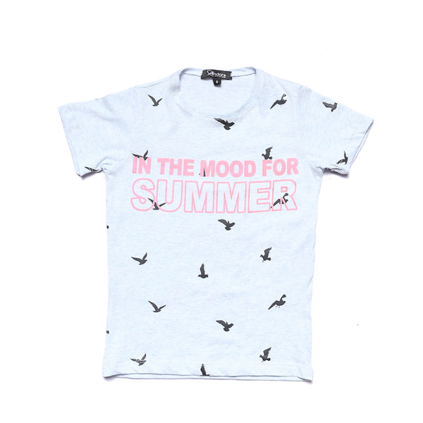"In The Mood For Summer" Printed Boys T-Shirt - Sky Blue