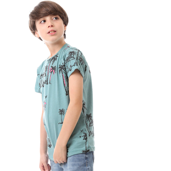 Short Sleeved Slip On Patterned Boys T-Shirt - Dark Mint