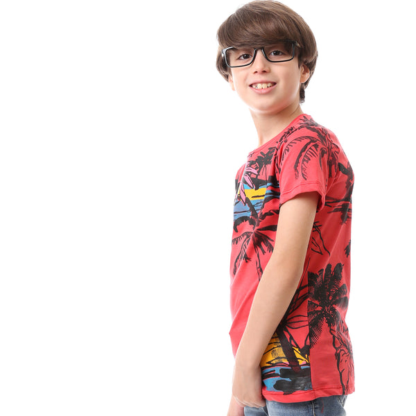Boys Printed Palms Slip On T-Shirt - Watermelon