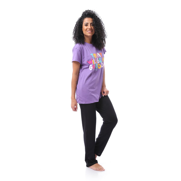 plus-size_short_sleeves_pajama_set_-_purple_-_black