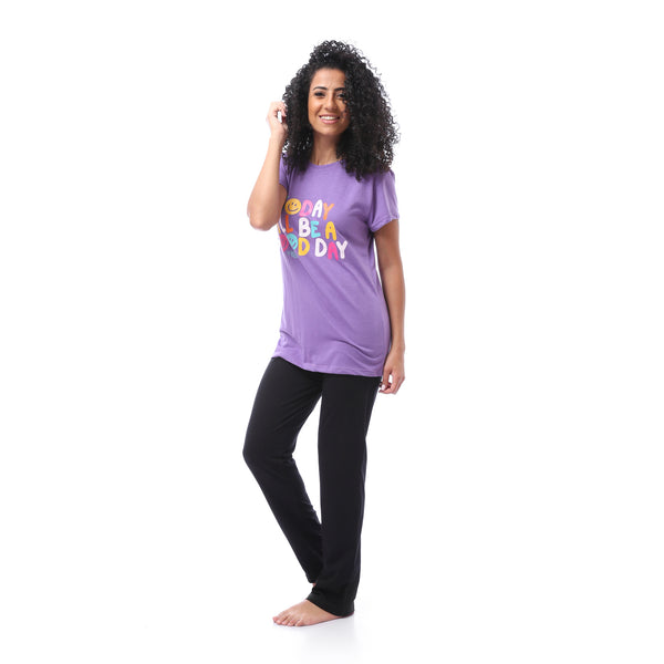 plus-size_short_sleeves_pajama_set_-_purple_-_black