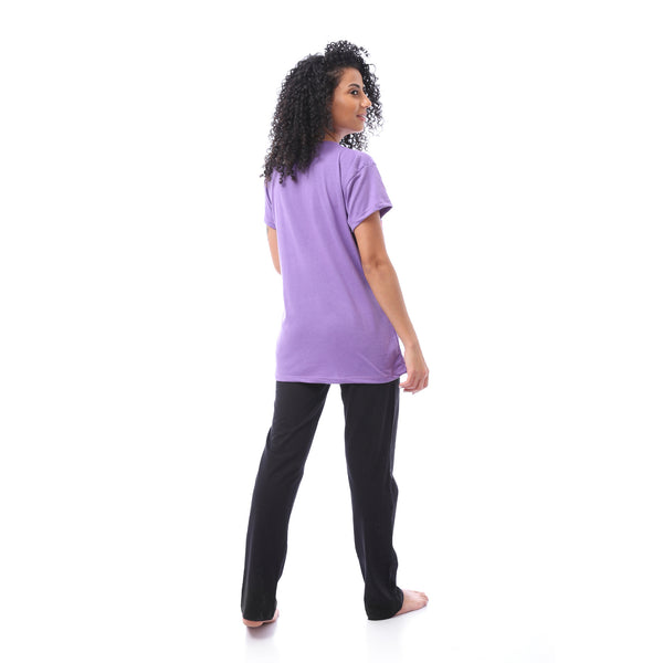 plus-size_short_sleeves_pajama_set_-_purple_-_black