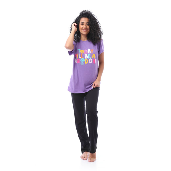 plus-size_short_sleeves_pajama_set_-_purple_-_black