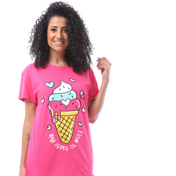 Plus-size Printed Ice-cream Pajama Set - Fuchsia & Black