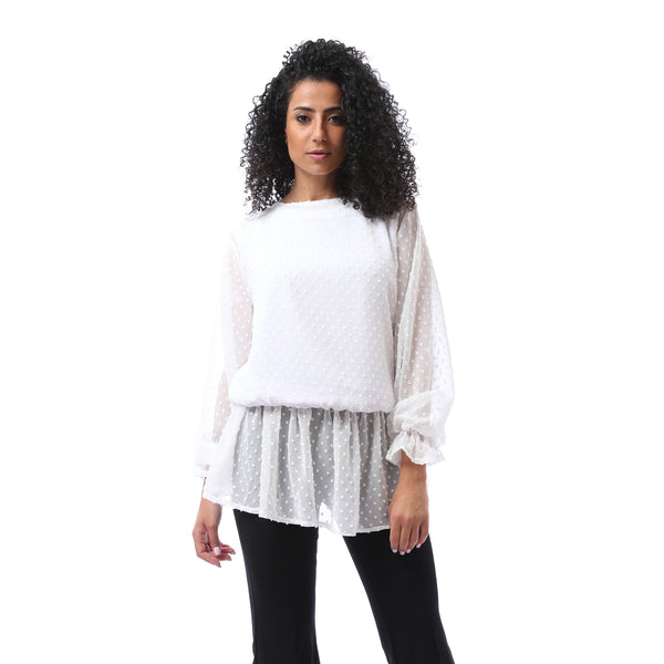 Self-patterned Blouse & Solid Top Set - White