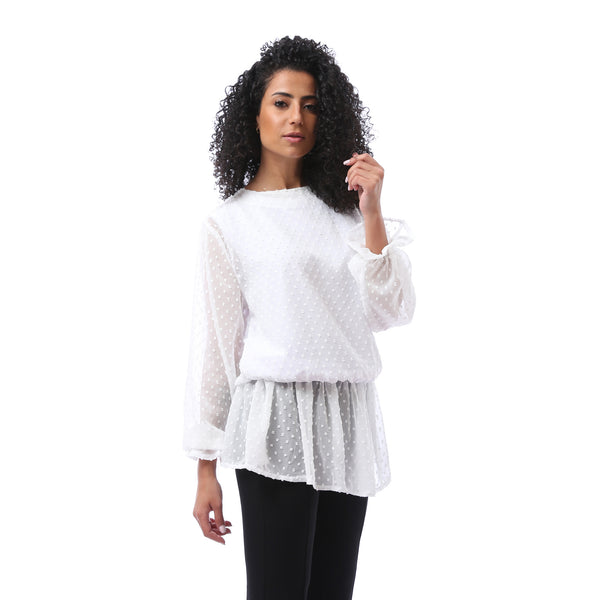 Self-patterned Blouse & Solid Top Set - White