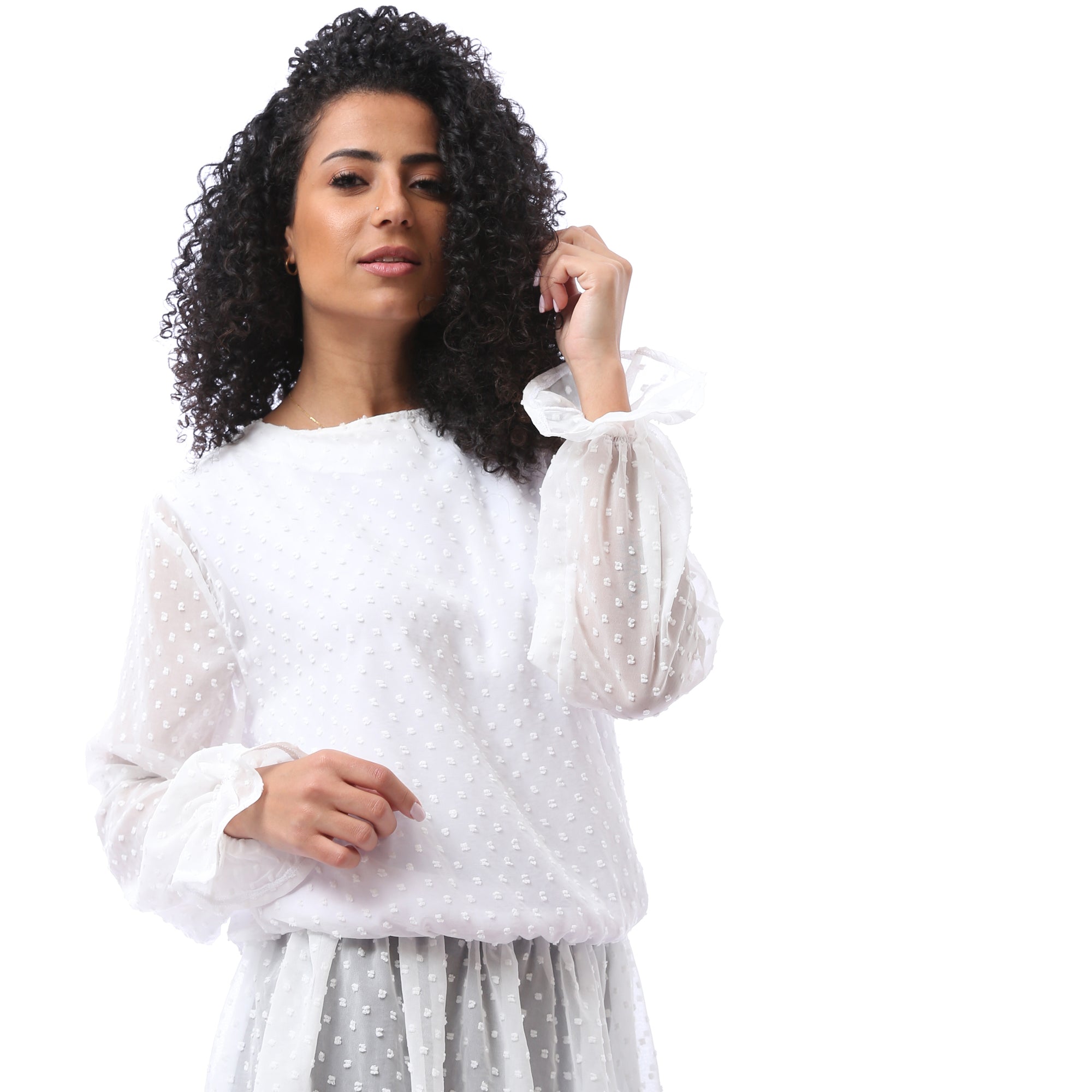 Andoraeg Self-patterned Blouse & Solid Top Set - White – Andora