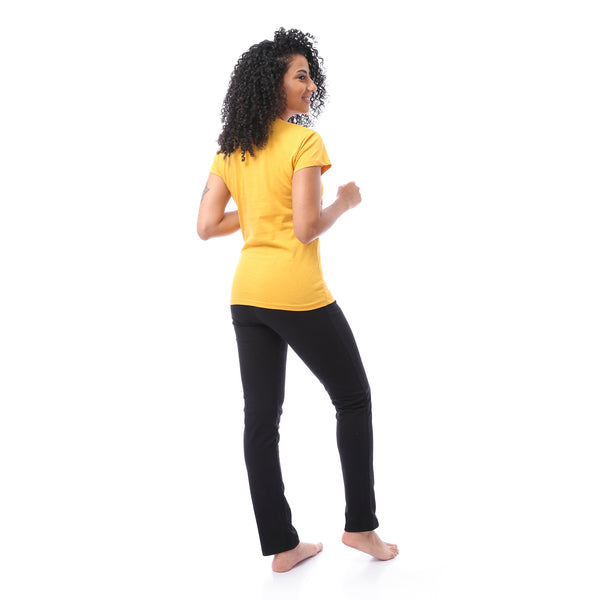 Short Sleeves Top & Slip-on Pajama Set - Mustard & Black