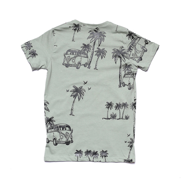 Printed Slip On Casual T-Shirt - Light Olive