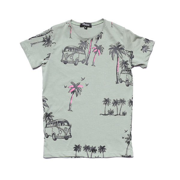 Printed Slip On Casual T-Shirt - Light Olive