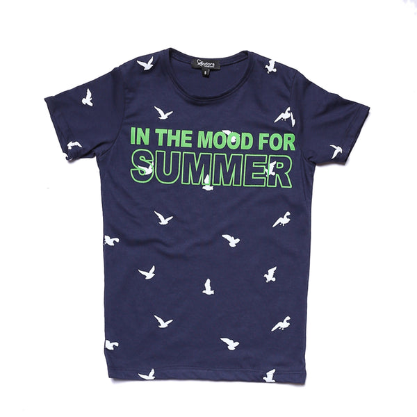 "Summer Mood" Printed Boys T-Shirt -  Navy Blue
