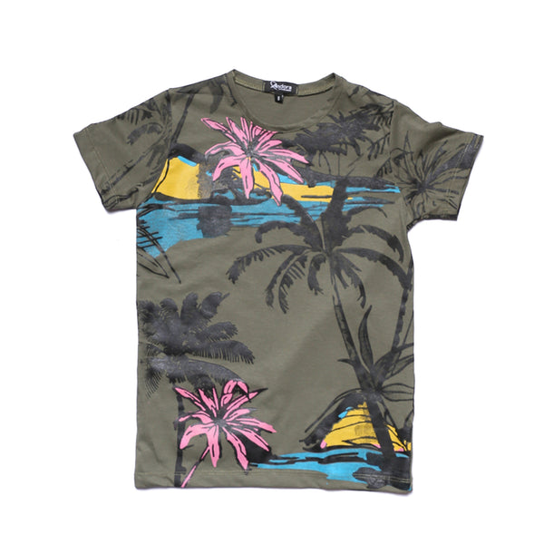 Boys Round Neck Casual T-Shirt - Olive