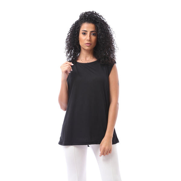 Self-patterned Blouse & Solid Top Set - Black