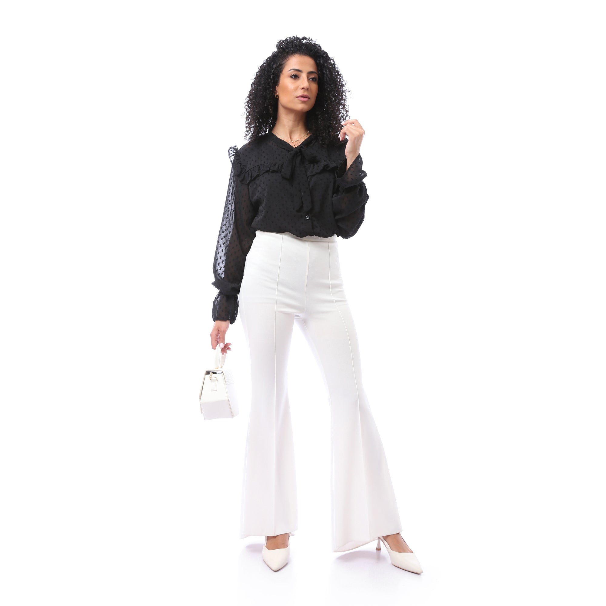 Andoraeg self-patterned_blouse_-_solid_top_set_-_black – Andora
