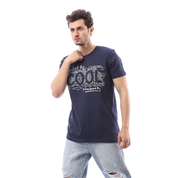 Printed Rounded Neck Slip On Summer T-Shirt - Navy