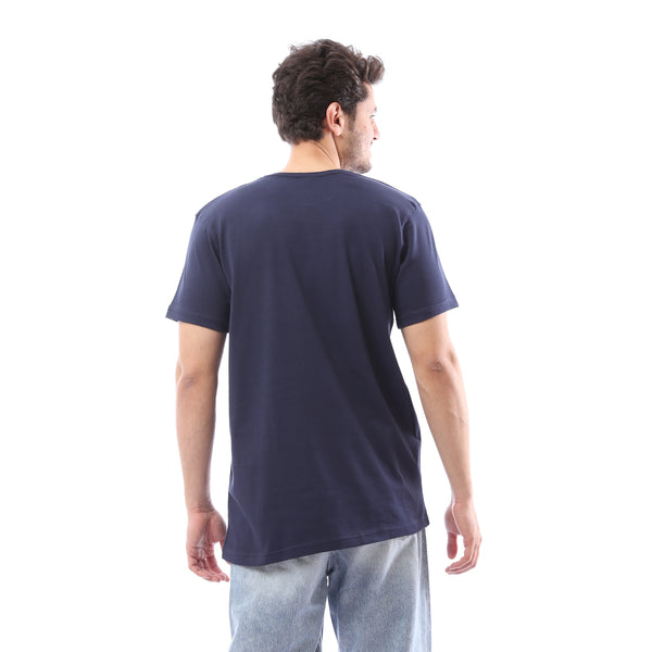 Printed Rounded Neck Slip On Summer T-Shirt - Navy