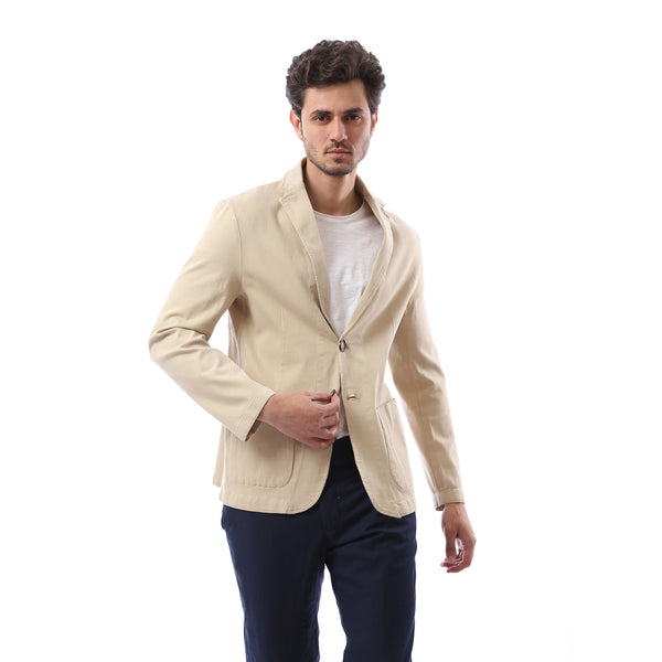 All Season Notched Lapel Buttoned Closure Blazer - Beige