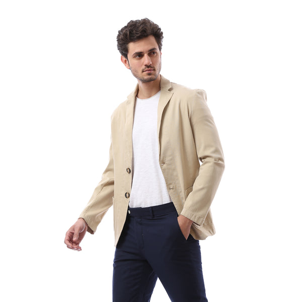 All Season Notched Lapel Buttoned Closure Blazer - Beige