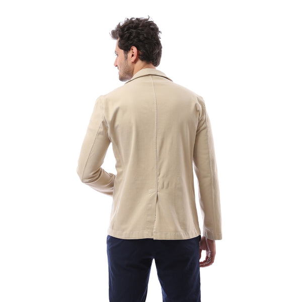 All Season Notched Lapel Buttoned Closure Blazer - Beige