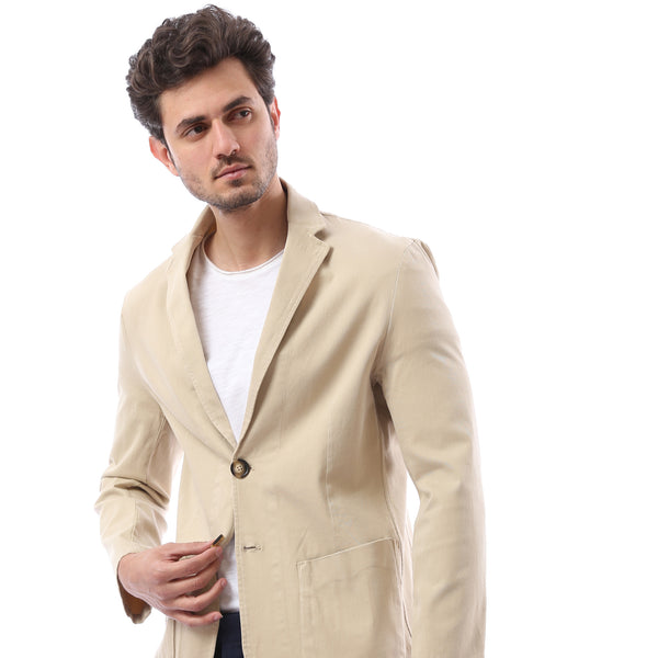 All Season Notched Lapel Buttoned Closure Blazer - Beige