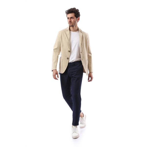 All Season Notched Lapel Buttoned Closure Blazer - Beige