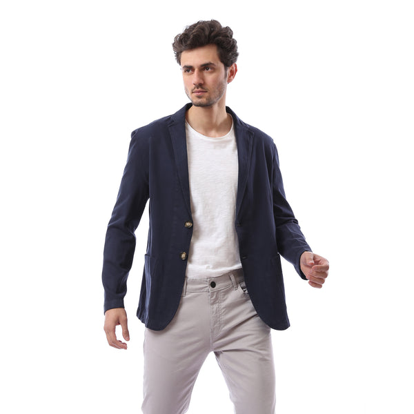 Basic Plain Notched Label Blazer -  Navy Blue