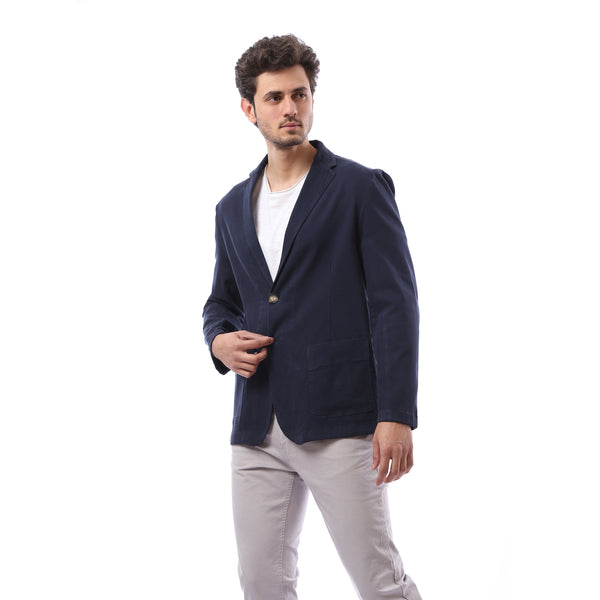 Basic Plain Notched Label Blazer -  Navy Blue