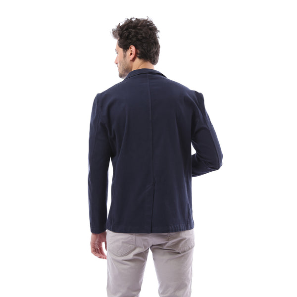 Basic Plain Notched Label Blazer -  Navy Blue