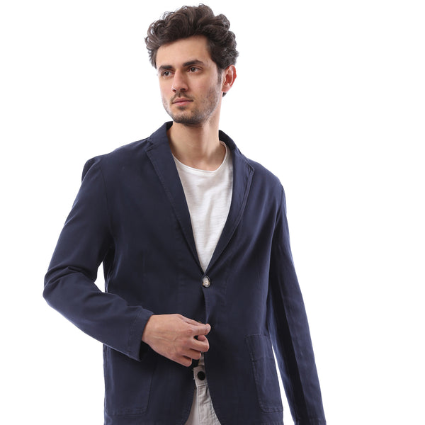 Basic Plain Notched Label Blazer -  Navy Blue